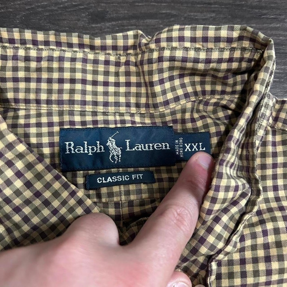 Vintage Polo Ralph Lauren classic fit cream tan checkered L/S cotton shirt XXL - Picture 3 of 5